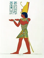 Nectanebo I wearing the double crown of Upper and Lower Egypt, from Monument de lEgypte et de la Nubie by Jean-Francois Champollion